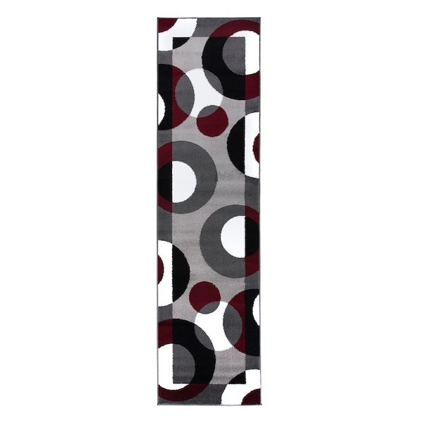 Modern Circles Soft Runner Rug 2'x10' Burgundy